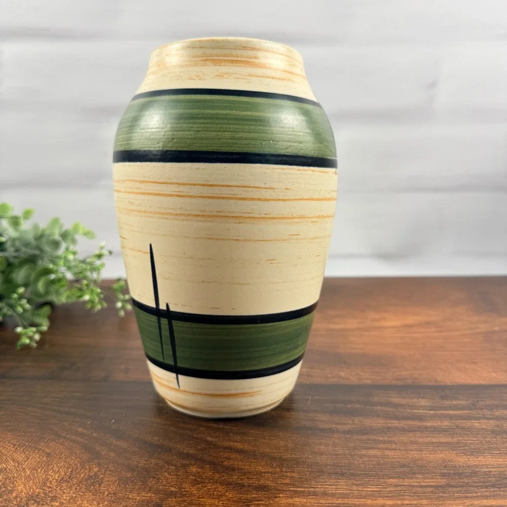 Bay Keramik 553-17 West German Pottery Atomic Vase Green Black MCM WGP